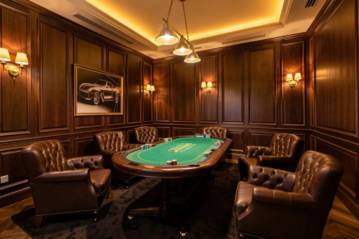 Espace lounge et tables de poker au 34 Rue Paradis