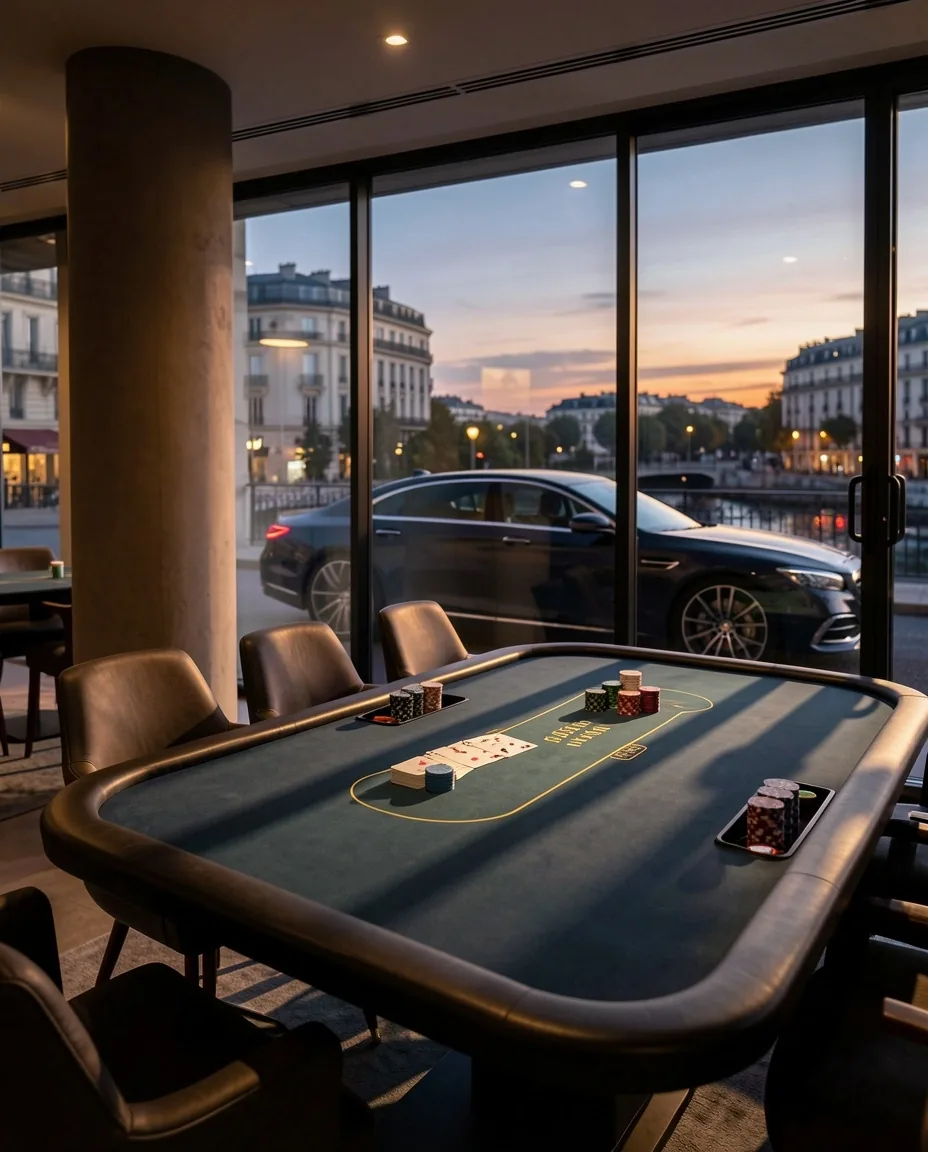 Atmosphère feutrée du salon de poker Malenoria au 34 Rue Paradis