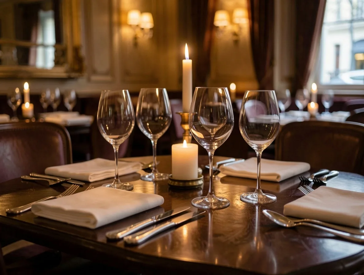 Table gastronomique d'un établissement de prestige près de la Rue Paradis