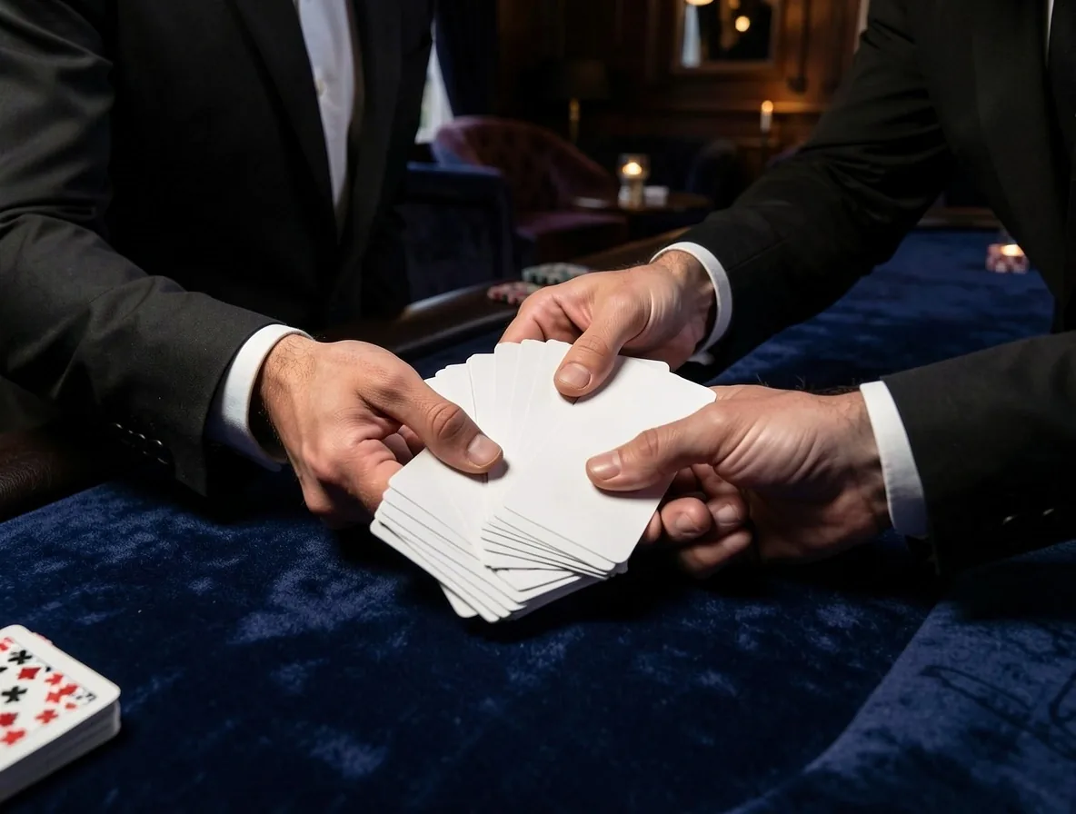 Croupier professionnel encadrant une partie de poker au lounge Malenoria