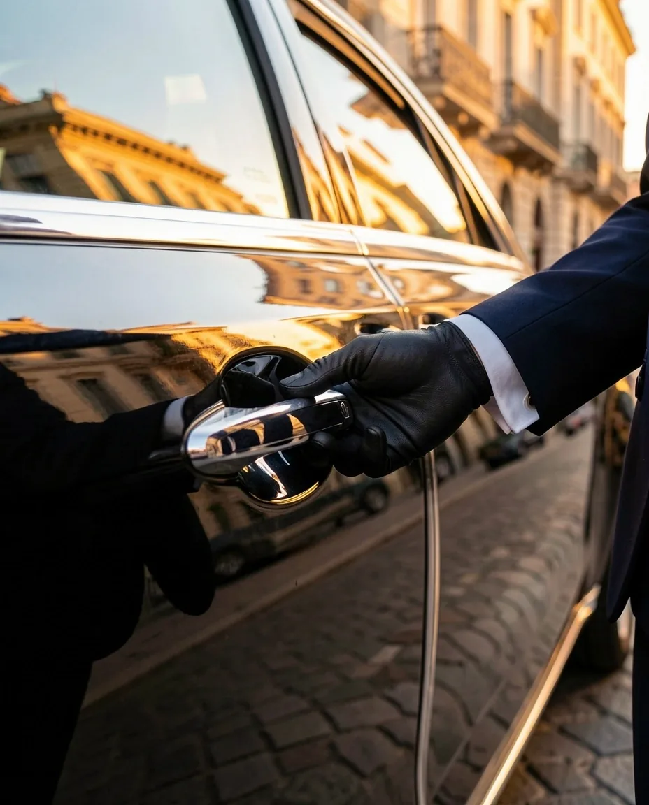 Chauffeur privé Malenoria devant une berline de prestige
